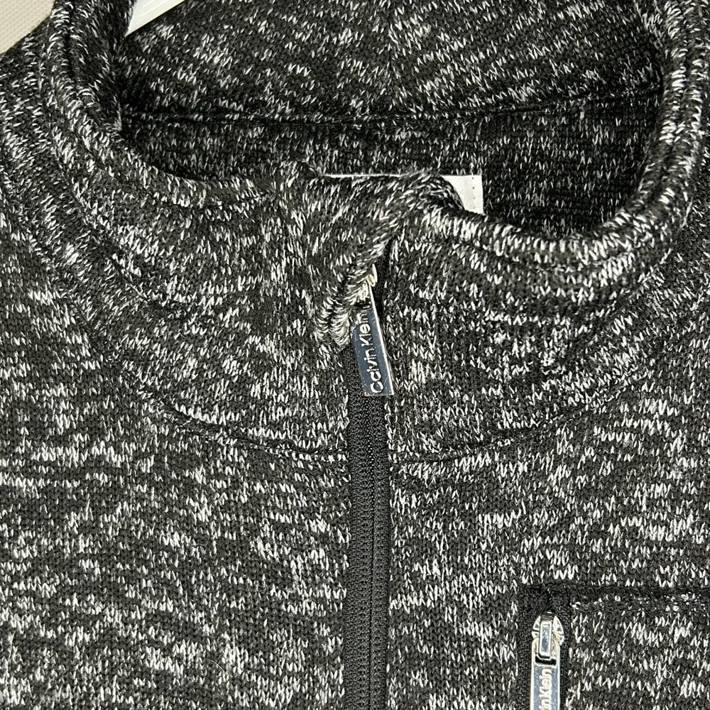 Calvin Klein Full Zip Marled Knit Sweater Jacket Black White M Athleisure Fall
